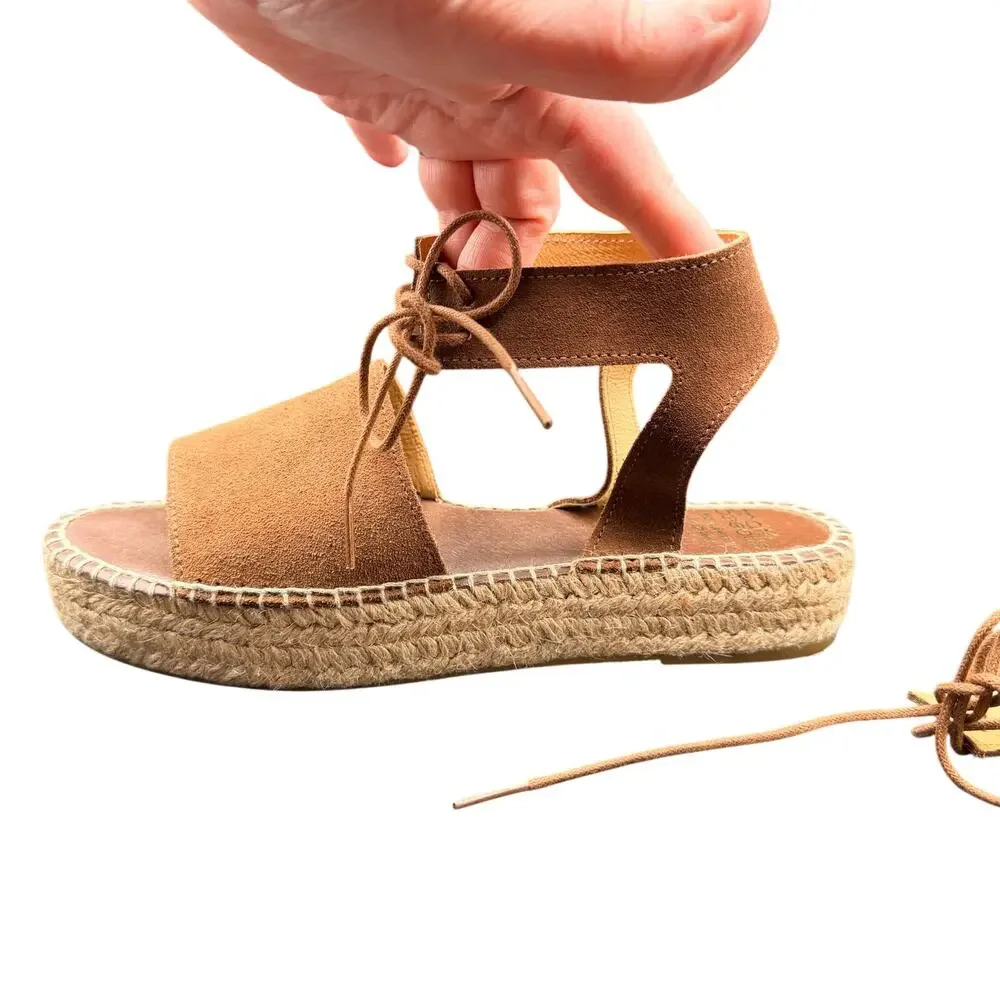 Andre Assous Espadrille Sandals Brown Suede Lace Up EU 39 US 8.5-9